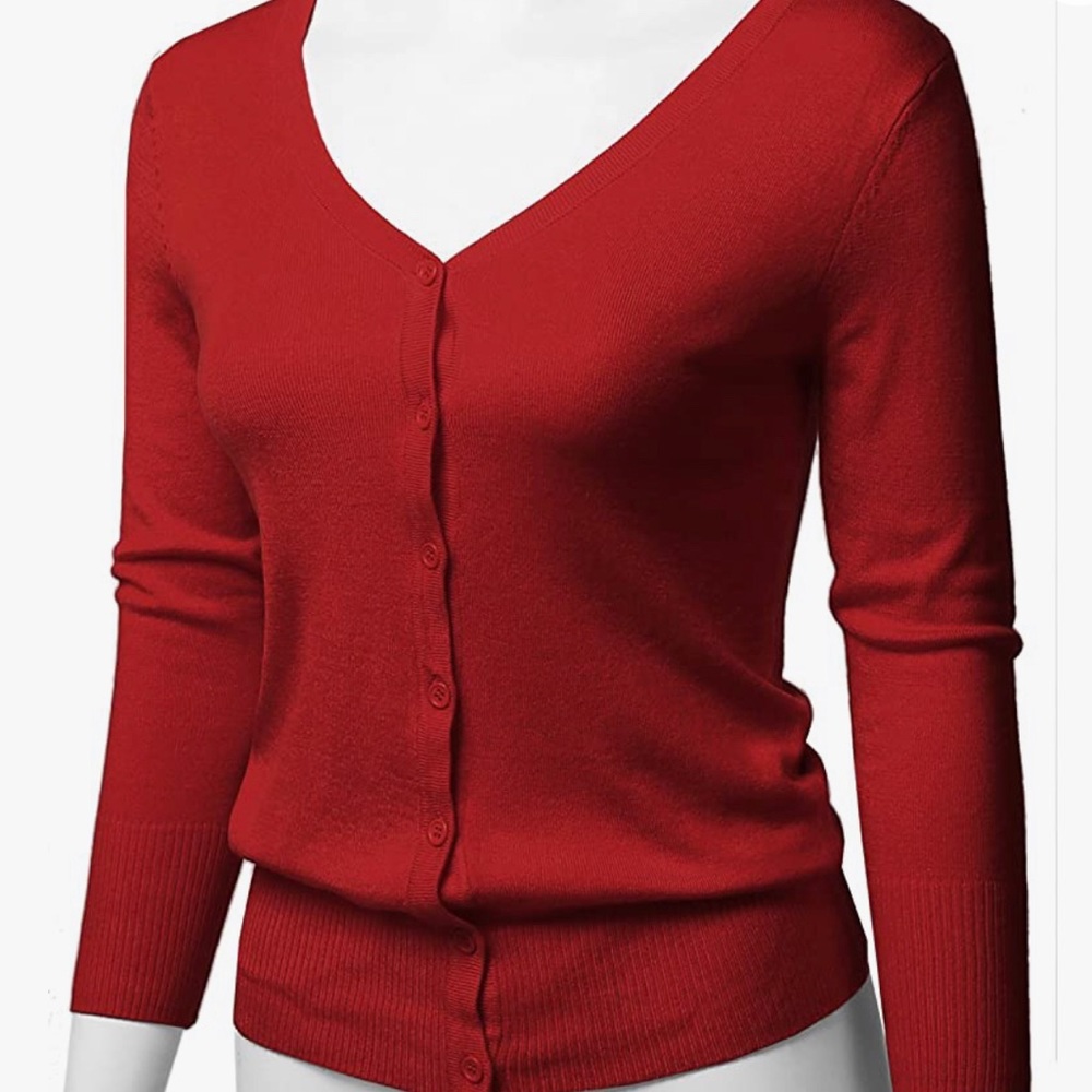 Red button down 3/4 sleeve knit cardigan. NWOT Medium